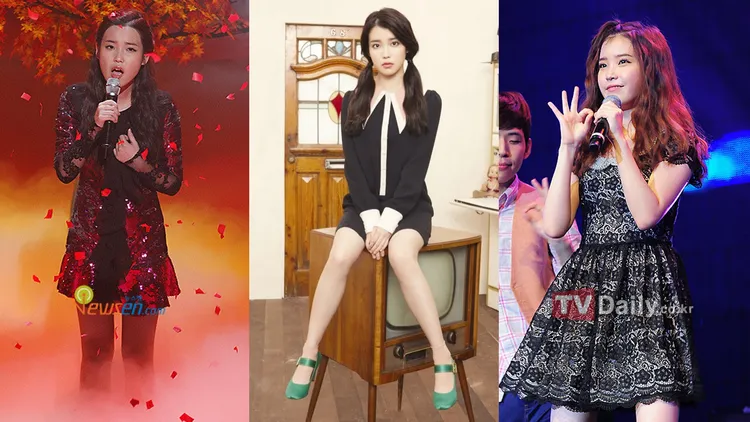IU出道時過於超齡（左圖起），後來改走可愛路線，奠定國民妹妹形象。翻攝Newsen、naver、TVDaily