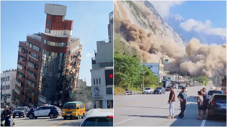 花蓮今早大樓被震垮，蘇花公路也出現山崩。讀者提供