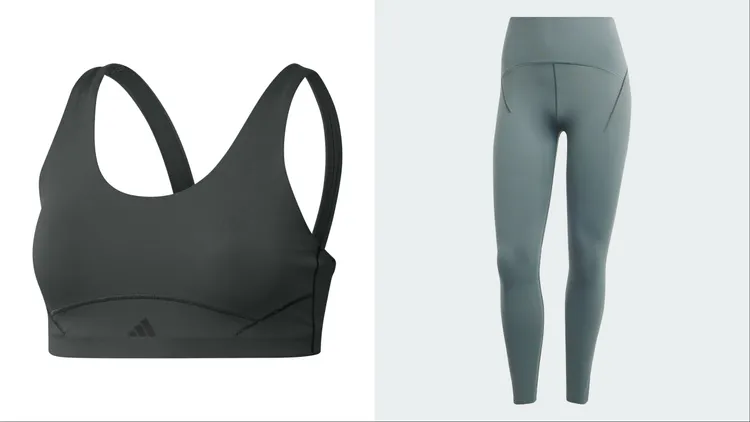 ALLME 運動內衣（左）1690元、ALLME LUXE運動緊身褲（右）2290元。品牌提供