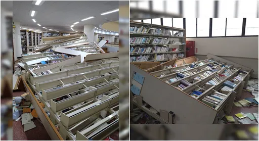 台師大圖書館整排書櫃地震倒塌 宣布閉館連自來水管都斷裂