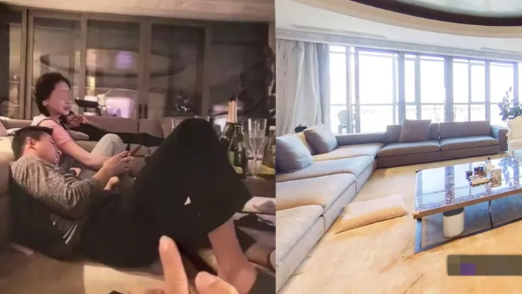 27坪超大客廳，正是汪小菲去年被爆和不明女子互動親密地點。左圖，翻攝葛斯齊臉書；右圖，翻攝北京麗茲行房地產官網