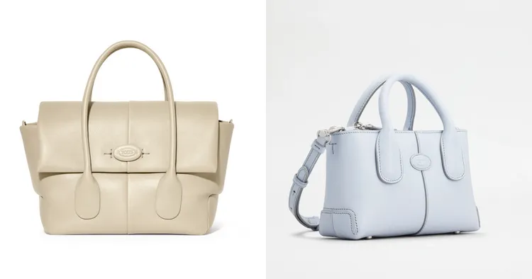 ▲ 圖左：TOD'S Di Bag奶油白小型翻蓋式皮革手提包（NT104,900）/ 圖右：TOD'S Di Bag藍色迷你羊皮手提斜揹包（NT69,900）