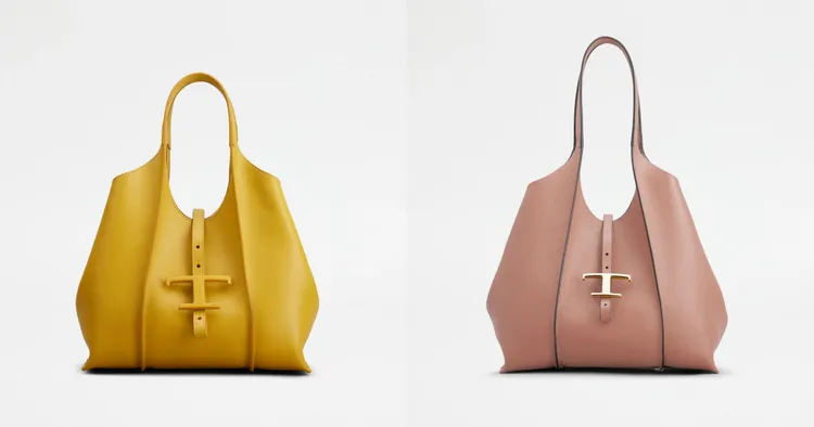 ▲ 圖左 : TOD'S T Timeless黃色迷你托特包（NT70,300）/ 圖右 : TOD'S T Timeless玫瑰色小型托特包