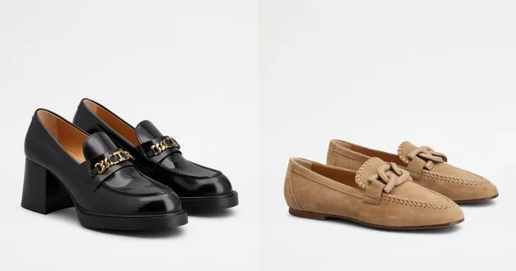 ▲ 圖左 : TOD'S 高跟皮革樂福鞋，NT$35,900 / 圖右 : TOD'S Kate米色樂福鞋（NT34,500）