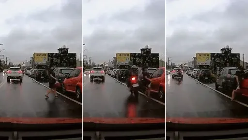 誰比較錯？超車驚見女子橫越馬路　機車騎士急閃失控追撞汽車