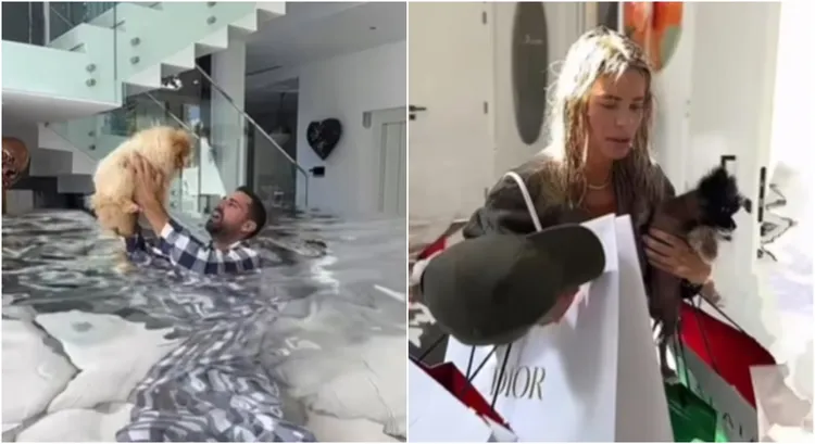 狗跟名牌都因淹水濕透了。翻識自Caroline Stanbury IG