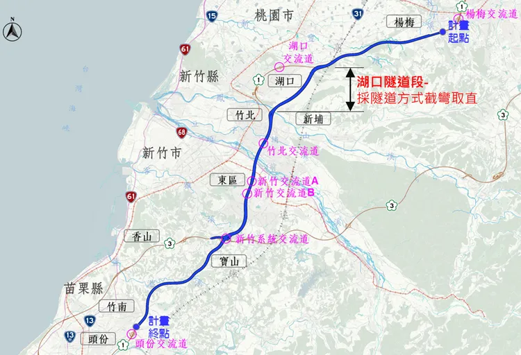 預期完工通車後可有效改善國1楊梅至頭份路段交通經常壅塞情形。高公局提供