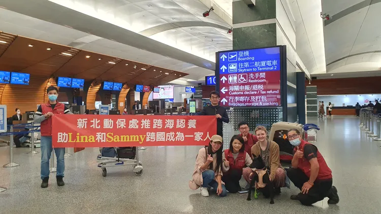新北市動保處到桃園機場歡送Lina及小黑。動保處提供