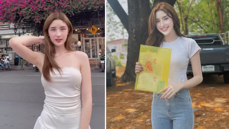 泰國變性美女坎東手持變性證明到兵役抽籤現場。翻攝Instagram/Kantong Passarapon