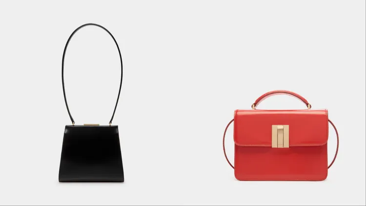 DECO'提把包（左）10萬6800元、OLLAM五金斜肩包（右）5萬5000元。品牌提供