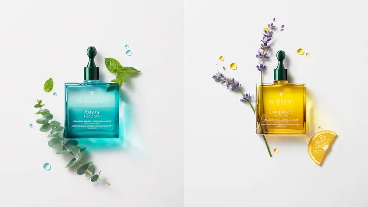 Astera紫苑草頭皮舒緩精油（左）50ml／3400元、頭皮養護5號精油（右）50ml／3400元。品牌提供