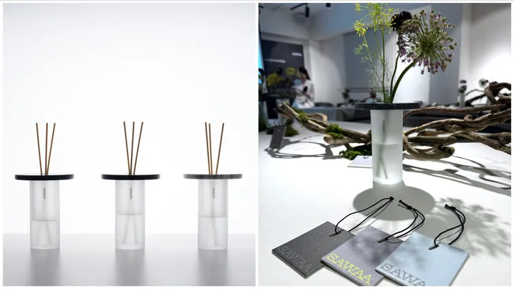 擴香使用完畢後瓶器用來當作花器也相當有質感。左圖品牌提供、右圖張家玲攝