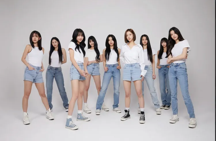 幻藍小熊赴韓當練習生，拍攝全新形象照容容（左起）、BIDO、采甄、Nico、Ayeon、XXIN、許媛媛、Vicky、毓，怎料竟了「畢業」團體照。天空娛樂提供