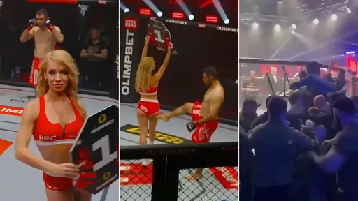 擂台腳賤「踢舉牌女郎屁屁」 他第一場MMA就被圍毆又終身禁賽