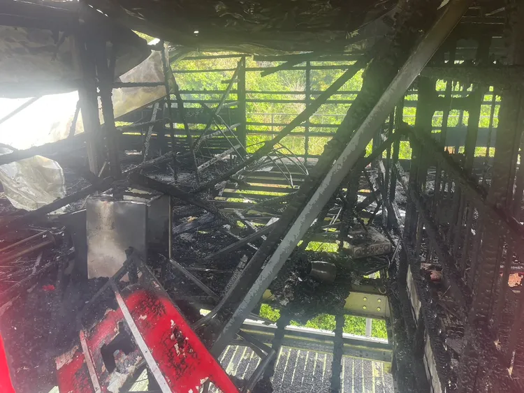 鴿舍付之一炬，賽鴿慘變「烤乳鴿」，損失上百萬元讓飼主欲哭無淚。翻攝自記者爆料網