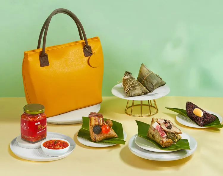 台南遠東香格里拉「端午經典禮袋」每組五入特色粽子及秘製剁椒醬一瓶。業者提供