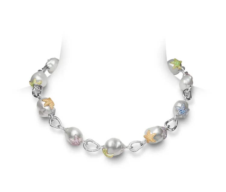 海星造型巴洛克珍珠項鍊（左）543萬元、巴洛克黑珍珠項鍊（右）938萬元。品牌提供