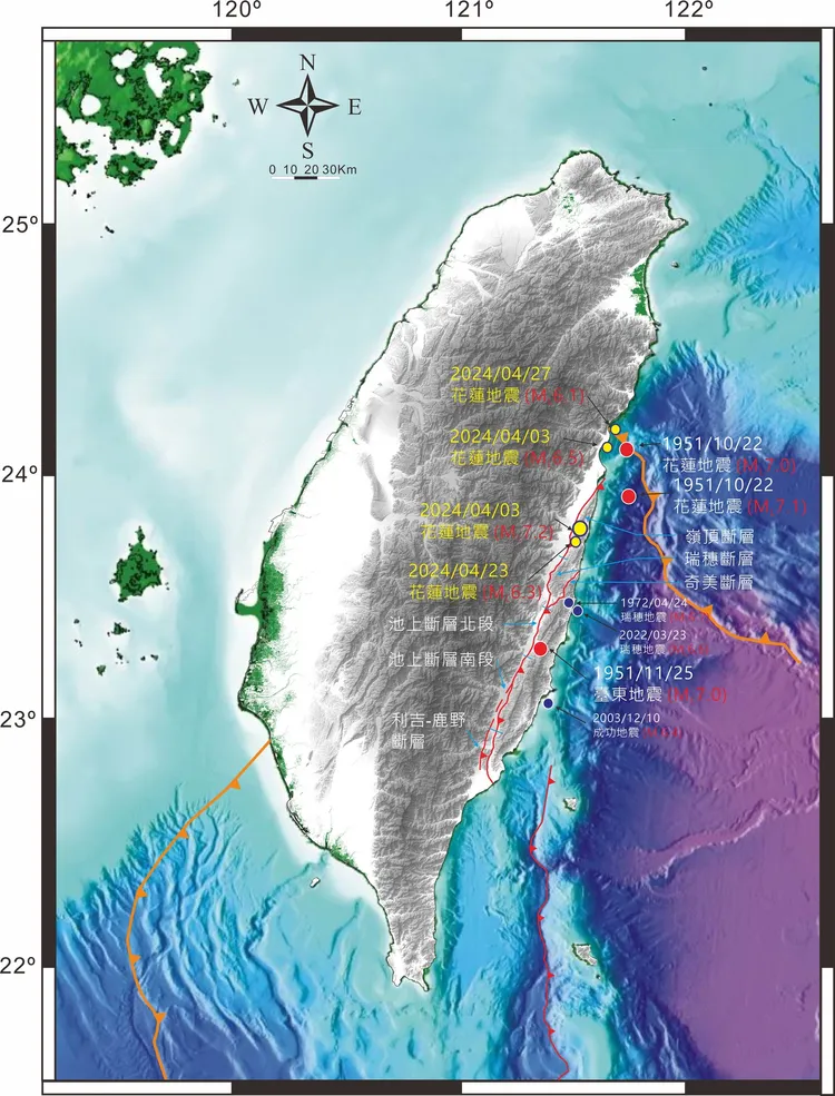 陳文山表示，奇美斷層、利吉–鹿野斷層以及池上斷層北段未來需要留意。翻攝自陳文山臉書