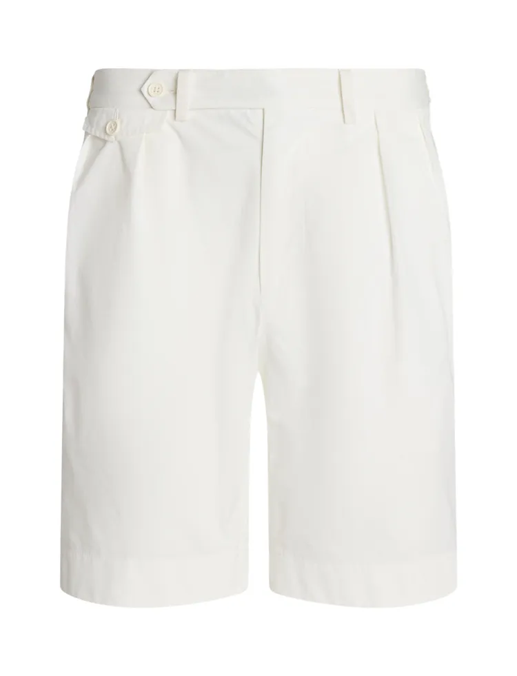 Ralph Lauren頂級紫標男裝系列打褶府綢網球短褲。品牌提供