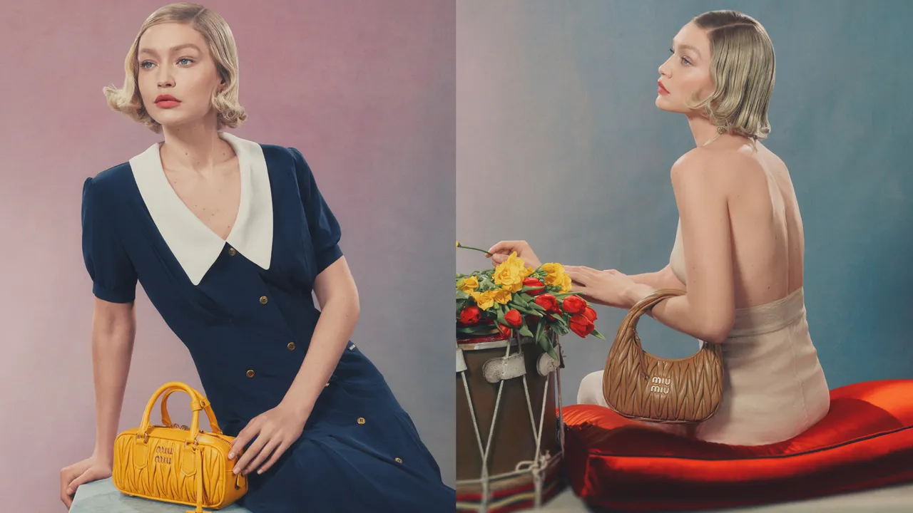 Gigi Hadid化身復古女伶拍攝Miu Miu全新廣告。品牌提供