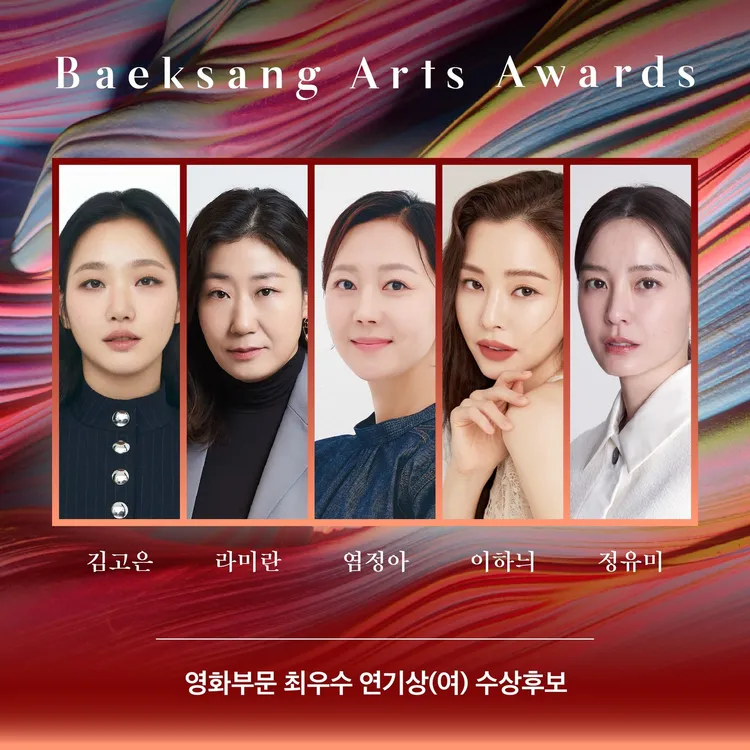 金高銀（左起）、羅美蘭、廉晶雅、李荷妮、鄭裕美提名影后。翻攝百想藝術大賞IG