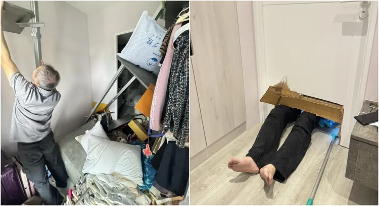 劉涵竹更衣室衣櫃倒榻，維修人員甚至要破門而入。翻攝自劉涵竹臉書