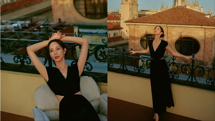 張鈞甯換上深V露腰黑色洋裝小露性感。翻攝張鈞甯IG