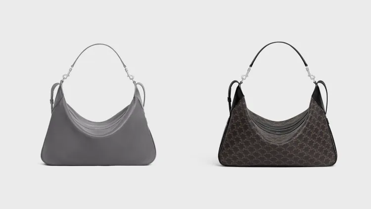 灰色柔軟牛皮革大型ROMY手袋（左圖）13萬元、標誌印花及牛皮革大型ROMY手袋（右圖）11萬5000元。品牌提供