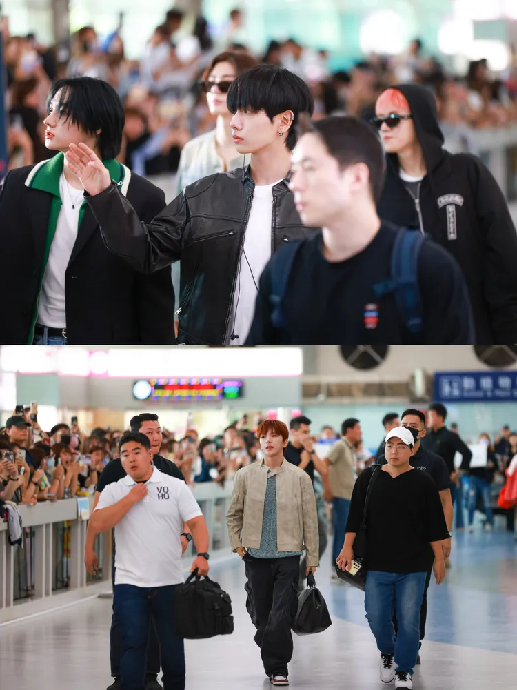 BOYNEXTDOOR的雲鶴（下圖）獨自踏進入境大廳。讀者提供