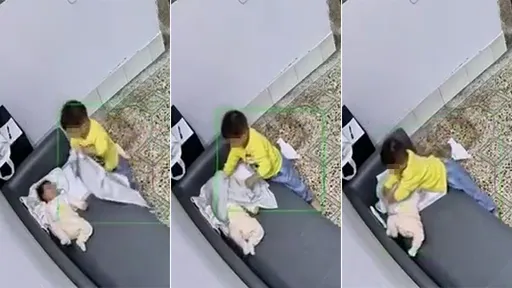 驚！2歲哥哥「毛巾摀臉」虐新生兒妹妹　聽見媽返回急撤裝無辜