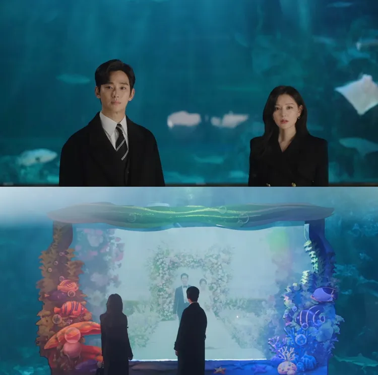 金智媛動手術前預約了海生館約會，金秀賢也前往赴約，看著2人的結婚影片。翻攝Netflix