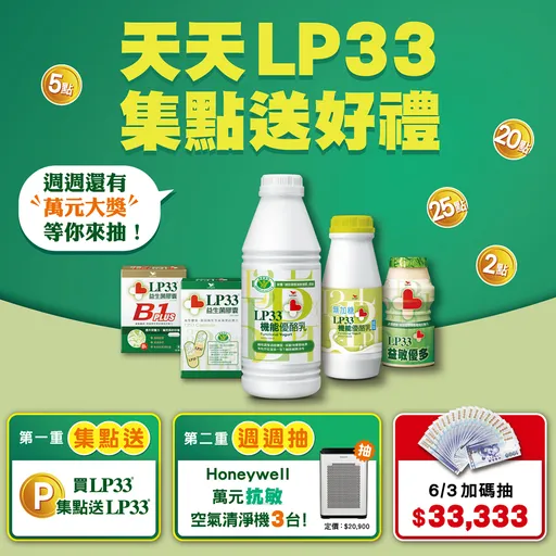 LP33推限時集點　15元就有機會抽中現金$33,333及2萬元抗敏空氣清淨機！