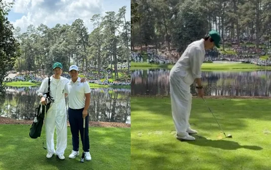 柳俊烈擔任金周亨的桿弟，還代替對方上場推桿。翻攝金周亨IG