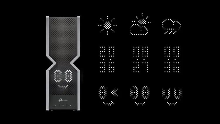 TP-Link Archer獨有的LED面板設計，可以顯示天氣、時間、文字，以及多達3,000個自定義的表情符號。TP-Link提供。