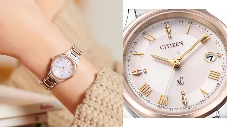 櫻花粉紅金錶殼搭配米白色錶盤相當顯白。品牌提供