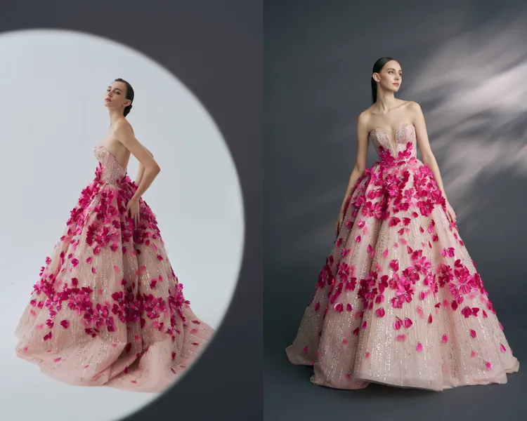 大理花桃色禮服花費3.5小時打造而成，是系列最為耗時的作品。品牌提供