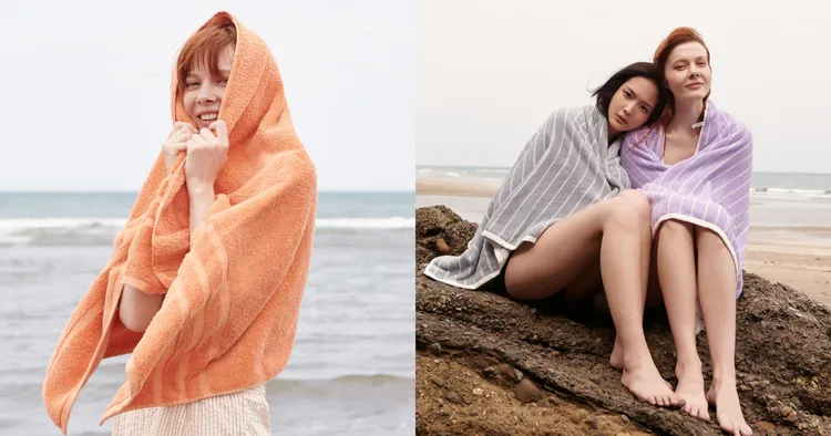 ▲純棉加厚吸水速乾抗菌浴巾有素色及條紋款，選擇性多。