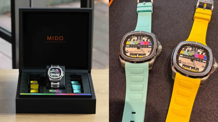 腕錶會附贈湖水綠和黃色立體浮雕橡膠錶帶。左圖品牌提供、右圖張家玲攝
