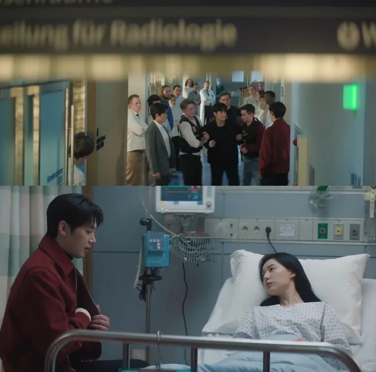 朴成焄（下圖左）嫁禍金秀賢是殺人兇手，還騙失憶的金智媛術前跟自己是一對。翻攝Netflix