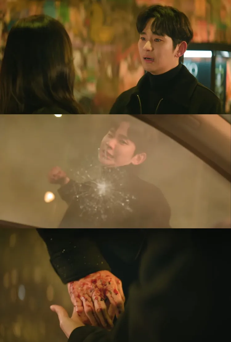 金秀賢徒手砸壞車窗戲碼，令人動容，也因為他每集都有哭戲，網友揶揄劇名應該改成「淚之女婿」。翻攝Netflix