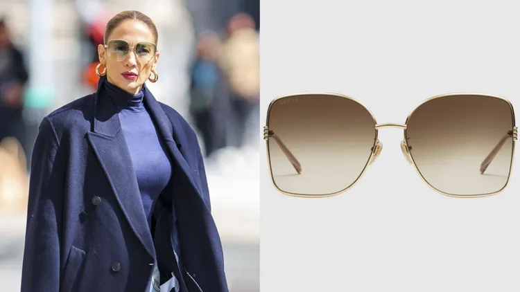 翹臀珍配戴GUCCI金屬幾何框太陽眼鏡，1萬6100元。品牌提供