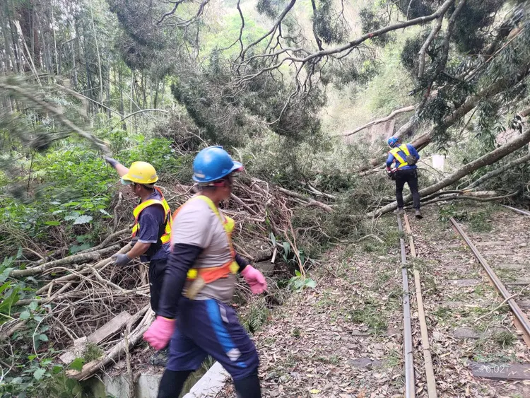林鐵緊急調派機具及人力，正在現場進行路線清理作業。翻攝畫面