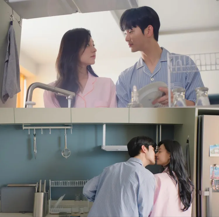 金秀賢、金智媛第13集洗碗也要黏在一起。翻攝Netflix