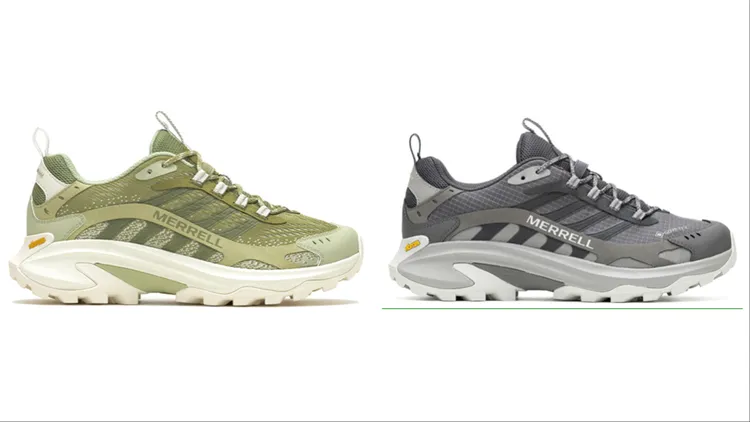 青苔淺綠多功能運動鞋（左）4280元、Gore-tex曜石灰防水透氣健行鞋（右）5680元。品牌提供