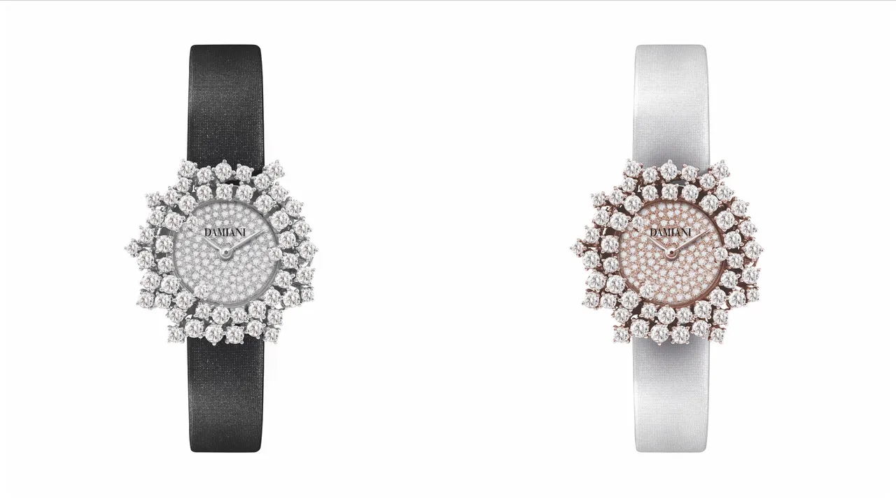 DAMIANI Mimosa鑽錶錶盤鑲鑽款，32mm，錶面飾有3牌鑽石，各110萬元。品牌提供