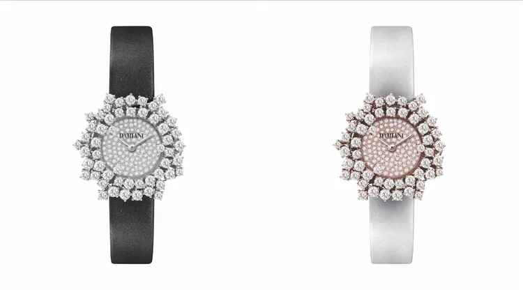 DAMIANI Mimosa鑽錶錶盤鑲鑽款，32mm，錶面飾有3牌鑽石，各110萬元。品牌提供