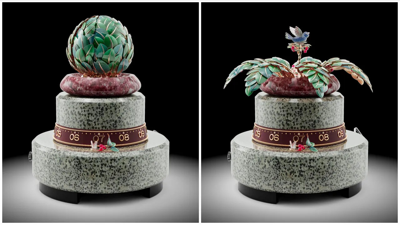 梵克雅寶Apparition des Baies自動機械裝置，高約27cm、寬約21.5cm，擁有；360度旋轉刻度環連12小時制時分顯示、 自主動態裝置及鐘琴、8日動力儲存，價格店洽。品牌提供 #DAMIANI