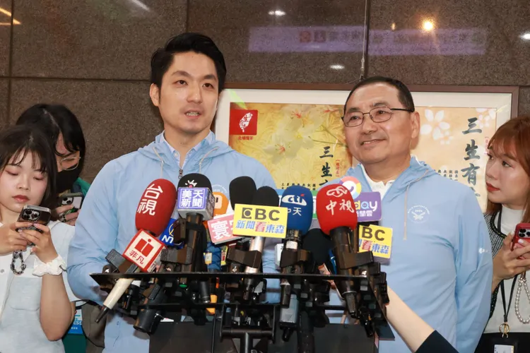 蔣萬安與侯友宜今共同出席雙北世界壯年運動會企業參與記者會。記者莊宗達攝