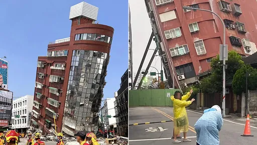 花蓮天王星大樓傾斜被當景點? 男女疑擺拍引網友抨擊