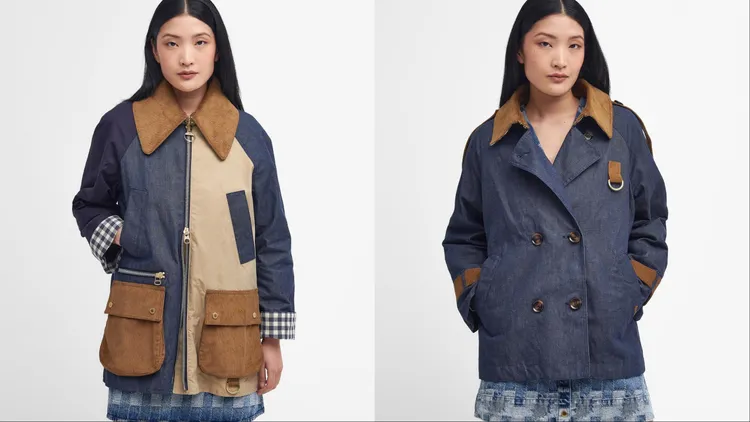 Gunnerside防潑水拼接外套（左）1萬8800元、Easington防潑水丹寧外套（右）1萬6200元。品牌提供